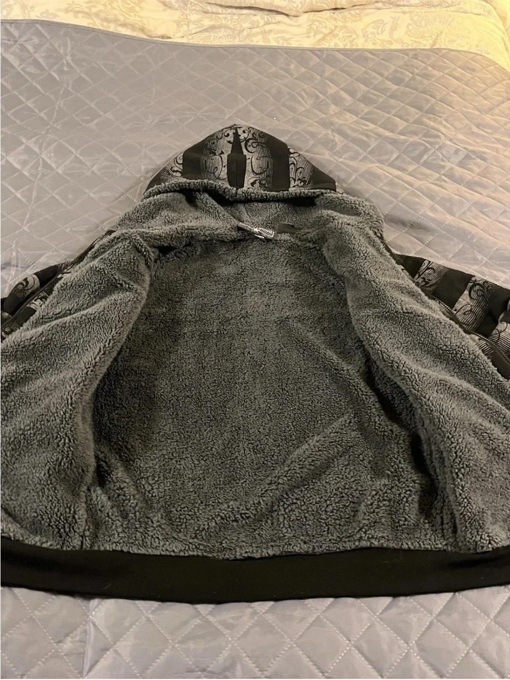 Silver Point Y2K Skull Tribal Grunge Skater Hoodie Sherpa Full Zip Boys L Men XS